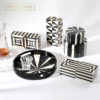 Wooden piano paint black and white stripes round rectangular jewelry box / tray