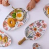 Matte Glazed Wooden Handle Oval Ceramic Plate