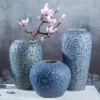 Retro Blue Bubble Glaze Stoneware Countertop Ceramic Vase