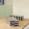Wood Bright Piano Paint Black and White Striped Storage Jewelry Box