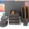 Wooden + PU leather Office Desk Organizer Set